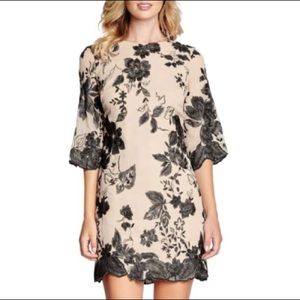 Metallic Embroidered Chiffon Shift Dress